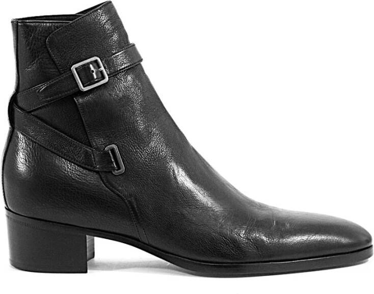 Saint Laurent Klassieke leren enkellaarsjes Black Heren