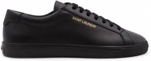 Saint Laurent Zwarte Lage Vetersneakers met Gouden Logo Black Heren