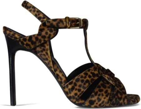 Saint Laurent Leopard Tribute Hoge Hak Sandalen Bruin Dames