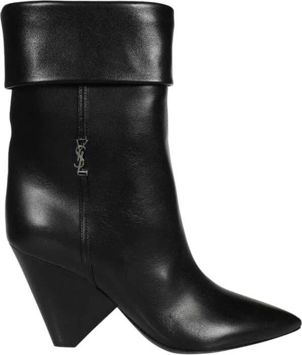 Saint Laurent Leren Enkellaarsjes met Puntige Neus Black Dames