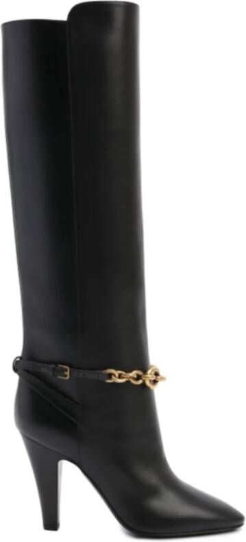 Saint Laurent Leren Kettingdetail Laarzen Black Dames