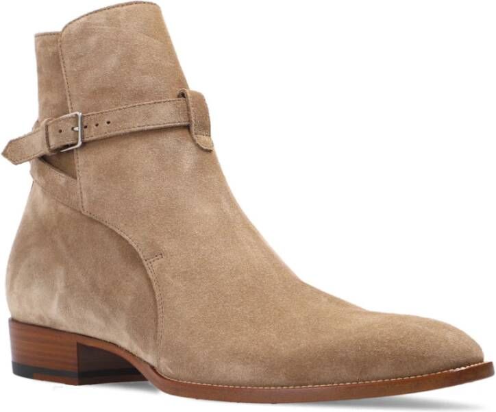 Saint Laurent Leren Jodhpur laarzen met gespsluiting Beige