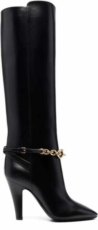 Saint Laurent Zwarte leren enkellaarsjes met kettingdetail Black Dames