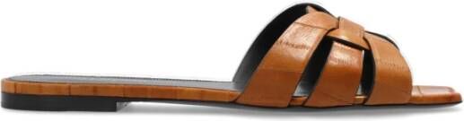 Saint Laurent Leren Pantoffels Brown Dames