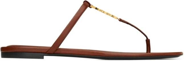 Saint Laurent Leren platte sandalen met YSL-logo