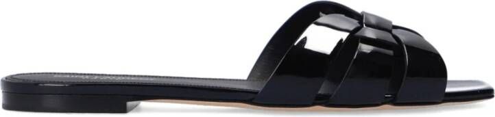 Saint Laurent Leren Slides met Patentleren Binnenzool Black Dames