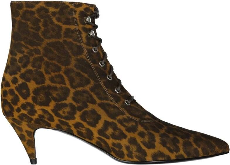 Saint Laurent Luipaardprint Veterschoenen Enkellaarsjes Brown Dames