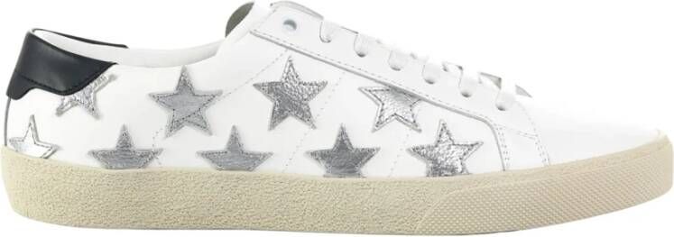 Saint Laurent Witte Leren Sneakers met Metalen Sterren White Dames