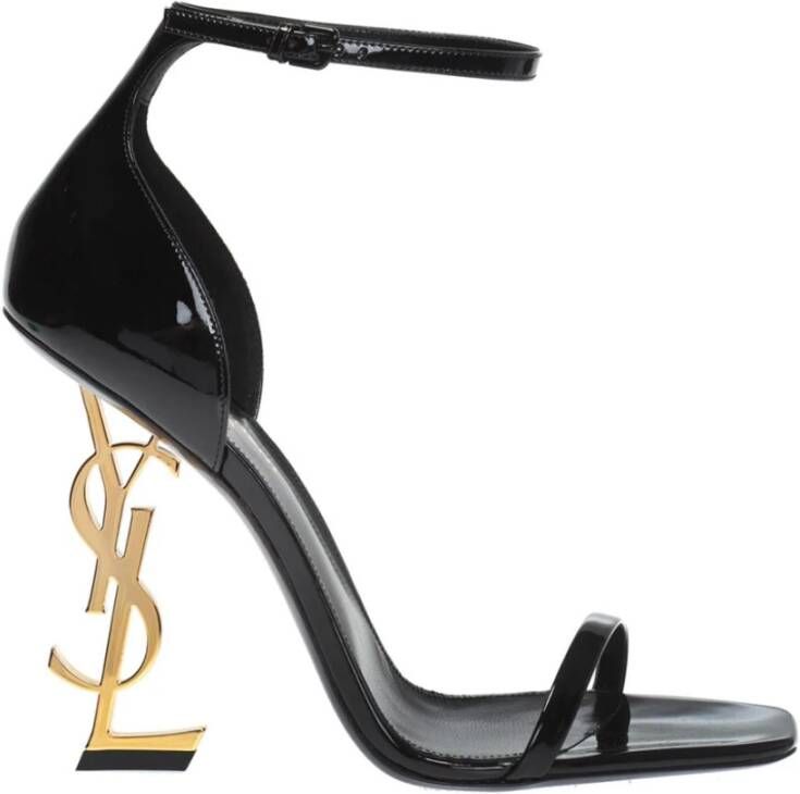 Saint Laurent Opyum Sandalen met Goudkleurig YSL-logo Black Dames