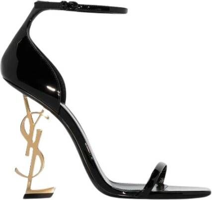 Saint Laurent Opyum Sandals In Patent Leather With A Gold-Tone Heel Black Dames
