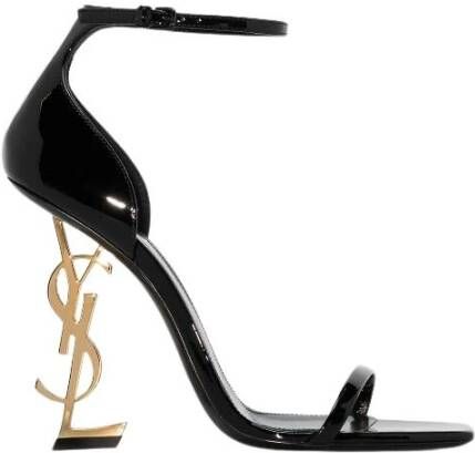 Saint Laurent Opyum Sandals In Patent Leather With A Gold-Tone Heel Zwart Dames