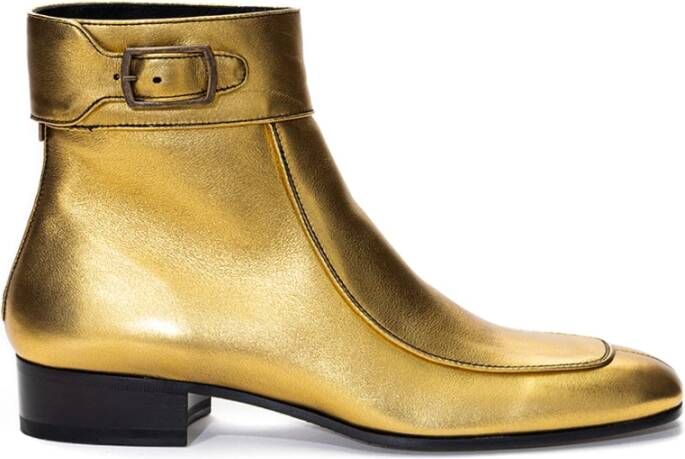 Saint Laurent Oro Leren Enkellaars Yellow Dames