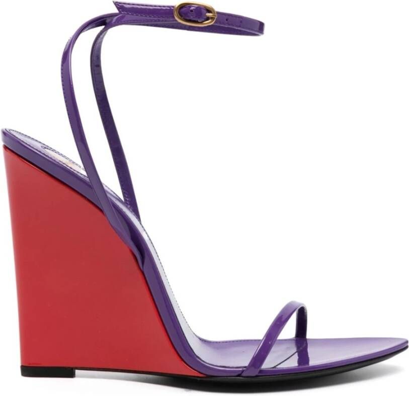 Saint Laurent Paarse Sleehak Sandalen met Enkelband