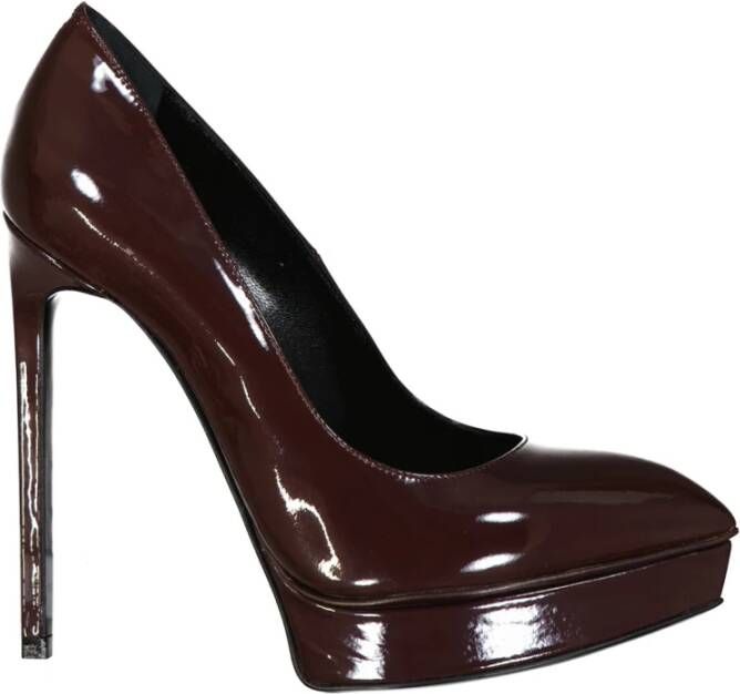 Saint Laurent Patent Pointed Toe Pumps Brown Dames