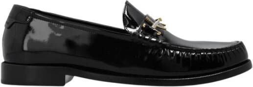 Saint Laurent Leren Loafers met Goudkleurige Hardware Black Heren