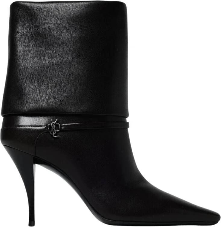 Saint Laurent Platte Donkere Enkellaarzen voor Vrouwen