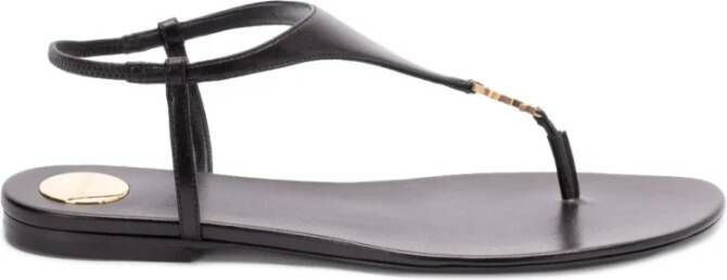 Saint Laurent Platte sandalen in zwart nero
