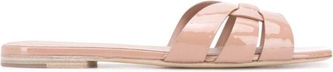 Saint Laurent Platte sandalen van poederroze leer Pink Dames