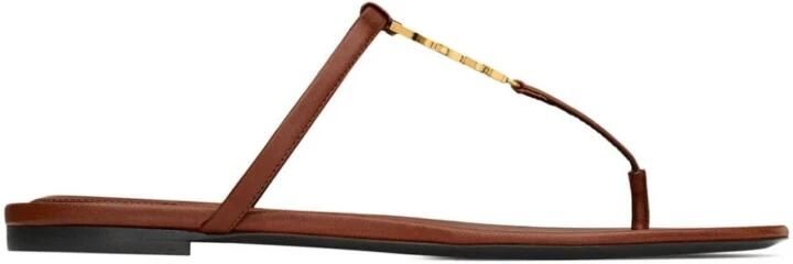 Saint Laurent Cassandra Leather Flat Sandals