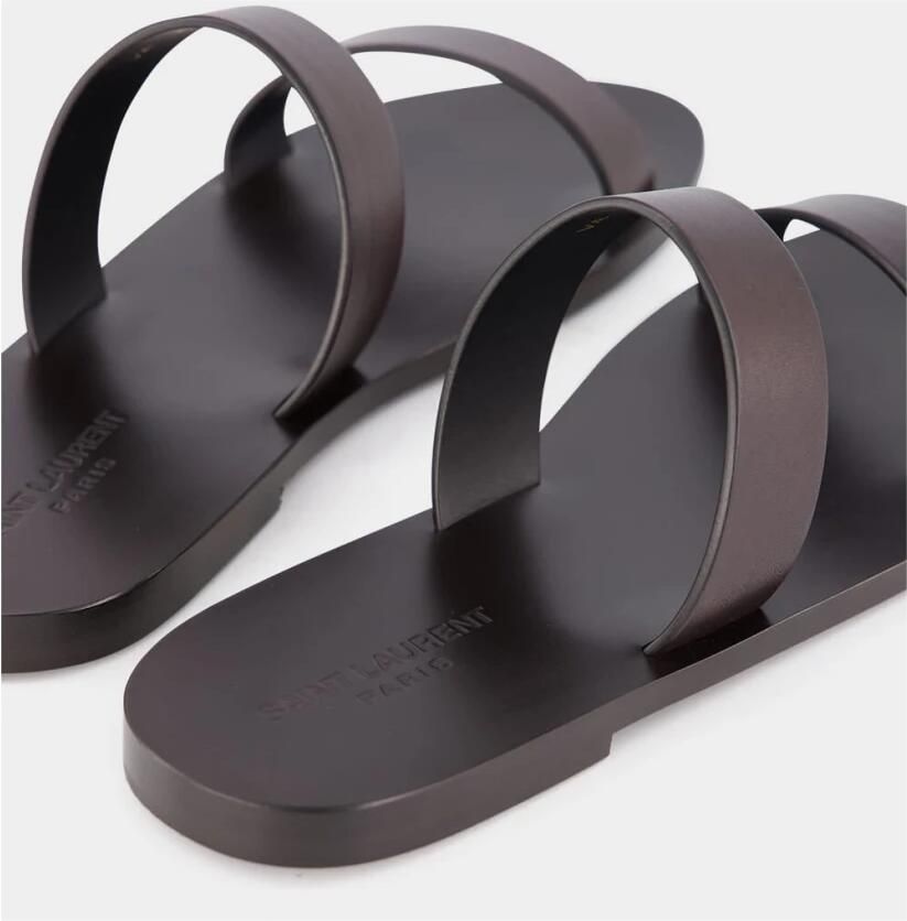 Saint Laurent Donkerbruine leren slippers - Foto 2