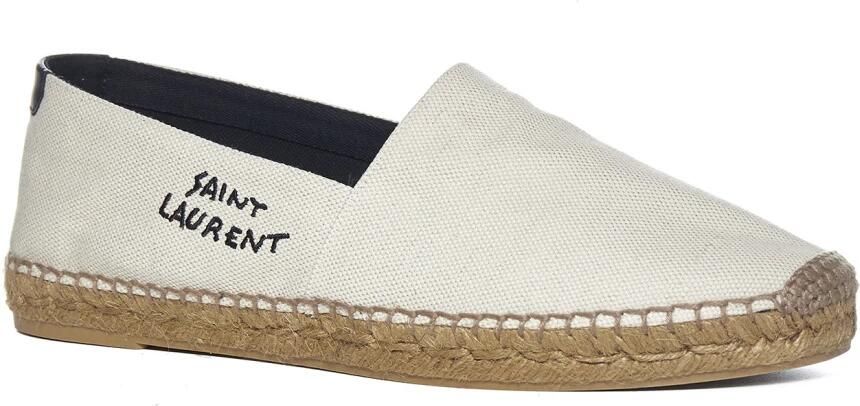 Saint Laurent Zwarte Espadrille met Logo Borduursel White Heren