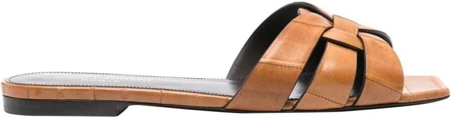 Saint Laurent Gestructureerde Leren Geweven Slide Sandalen