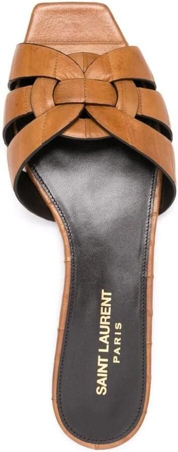 Saint Laurent Gestructureerde Leren Geweven Slide Sandalen - Foto 2