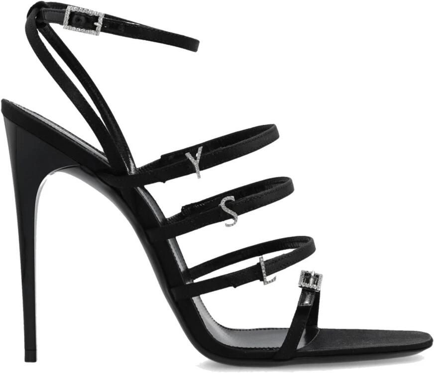 Saint Laurent Zwarte Strass Sandalen met YSL Initialen Black Dames