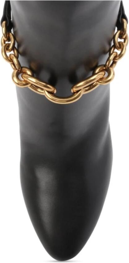 Saint Laurent Zwarte leren enkellaarsjes met kettingdetail Black Dames