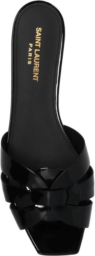 Saint Laurent Zwarte Leren Sliders met Vierkante Neus Zwart Dames