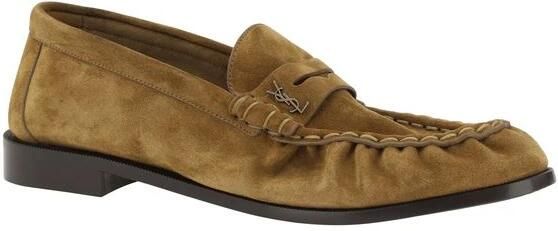 Saint Laurent Loafers van suède met blokhak en logo