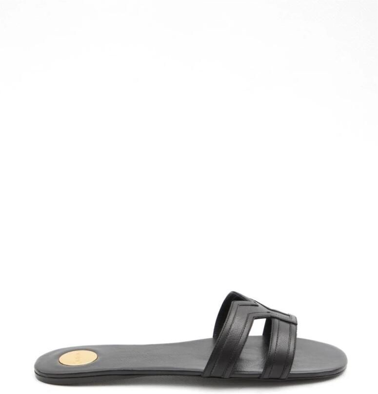 Saint Laurent Mabrouka leren platte sandalen