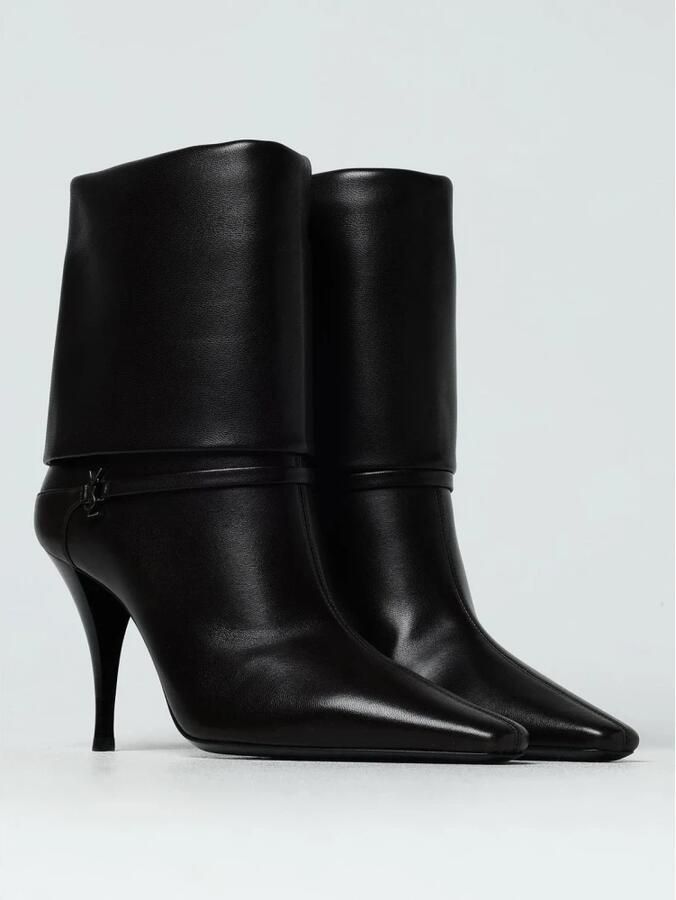 Saint Laurent Platte Donkere Enkellaarzen voor Vrouwen