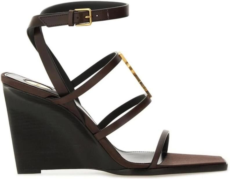 Saint Laurent Sandalen met sleehak en vierkante neus met enkelbandje