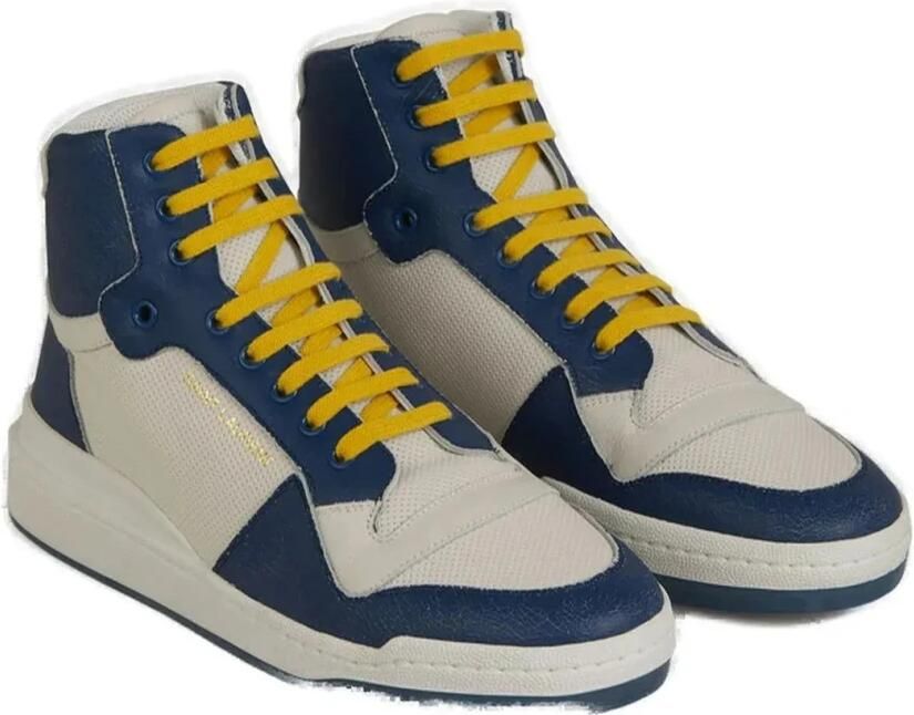 Saint Laurent Blauwe Kalfsleren Mid Top Sneakers Blauw Heren - Foto 2