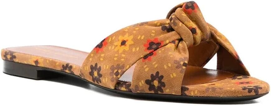 Saint Laurent Slippers van suède met knoop en bloemenprint