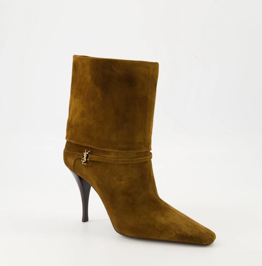 Saint Laurent Bruine leren enkellaarsjes Cassandre stijl
