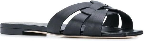 Saint Laurent Gevlochten kalfsleren sandalen met blokhak - Foto 3