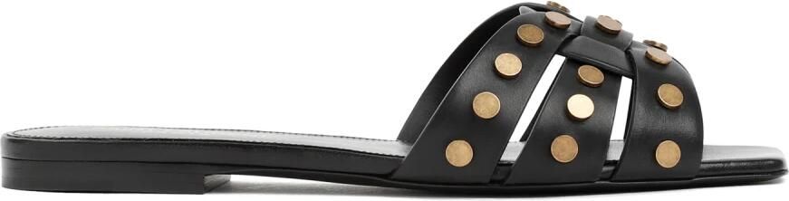 Saint Laurent Sandalen Black Leather Tribute Studded Sandals in zwart