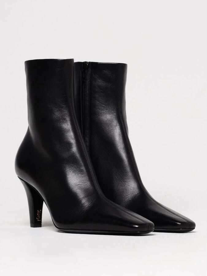 Saint Laurent Zwarte leren enkellaarsjes met hak