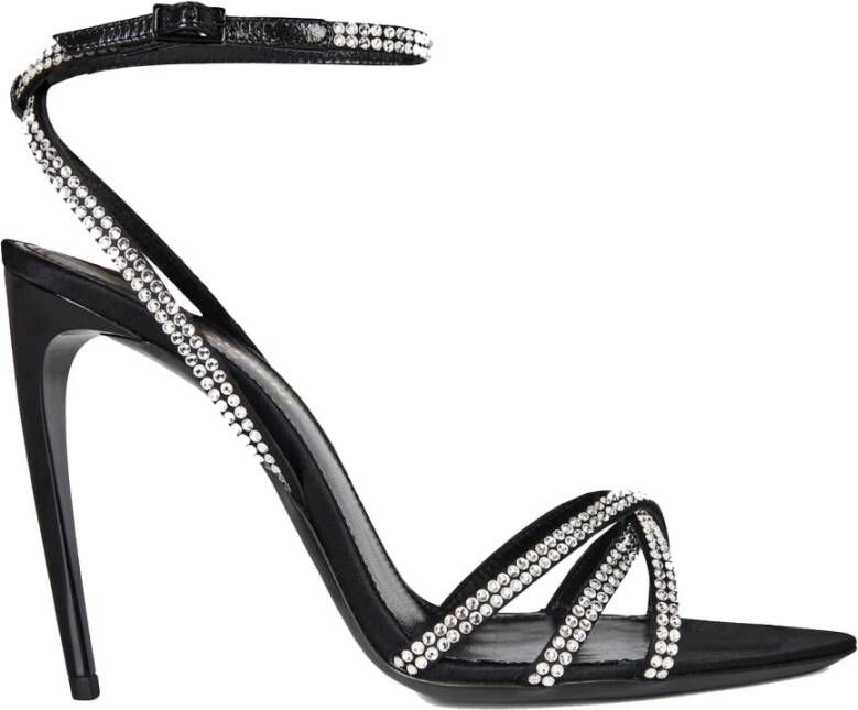 Saint Laurent Ava Zijden Sandalen met Strassbandjes Black Dames