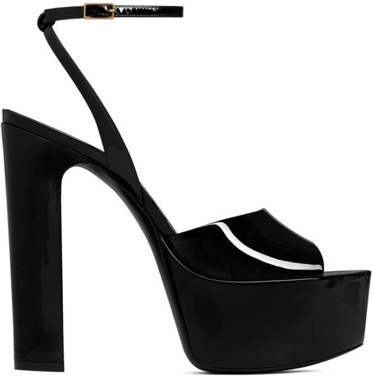 Saint Laurent Jodie Lakleren Plateau Sandalen Black Dames