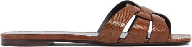 Saint Laurent Bruine Hagedis Sandaal Gesloten Teen Brown Dames