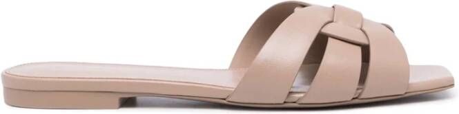 Saint Laurent Donker Beige Leren Slide Sandaal Beige Dames
