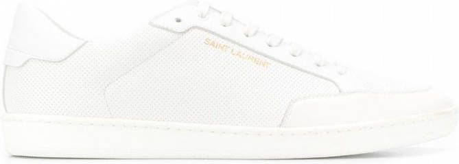 Saint Laurent Witte Lage Vetersneakers met Goudkleurig Logo White Heren