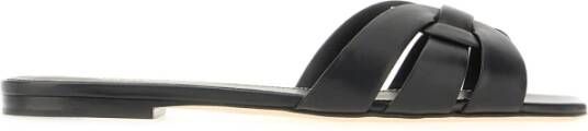 Saint Laurent Gevlochten Leren Sandalen Black Dames