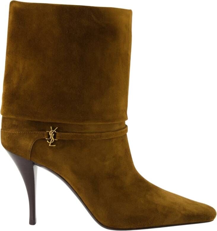 Saint Laurent Suède Enkellaarsjes met Hak voor Vrouwen