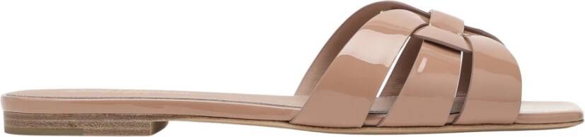 Saint Laurent Luxe Kalfsleren Sliders Pink Dames