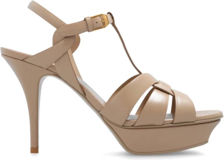 Saint Laurent Tribute platform sandalen Beige Dames