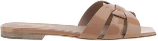 Saint Laurent Roze Patent Leren Gekruiste Band Sandalen Pink Dames
